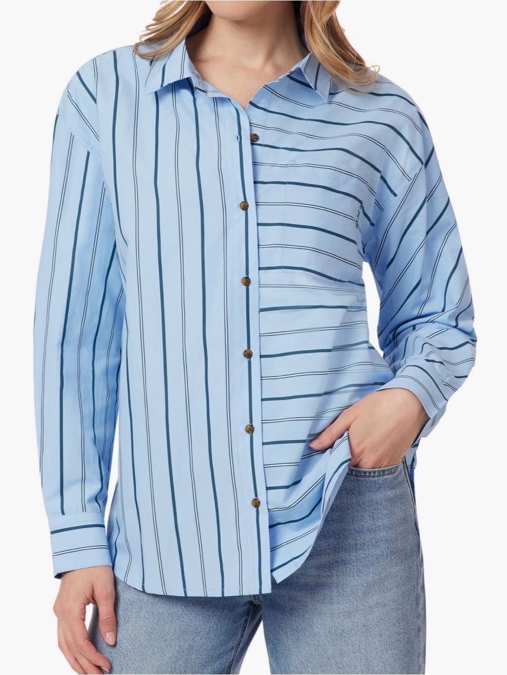 Scotch & Soda Oversized Light Blue Striped Button-Down Shirt